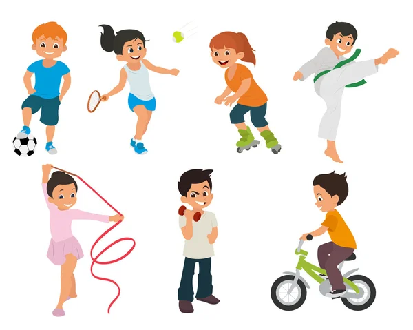 Sports kids are actively involved in sports. — Stock Vector