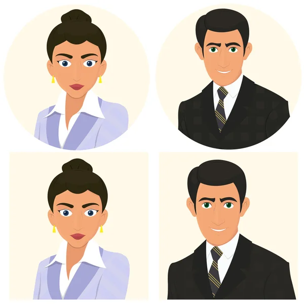 Avatars d'hommes et de femmes en costumes d'affaires . — Image vectorielle