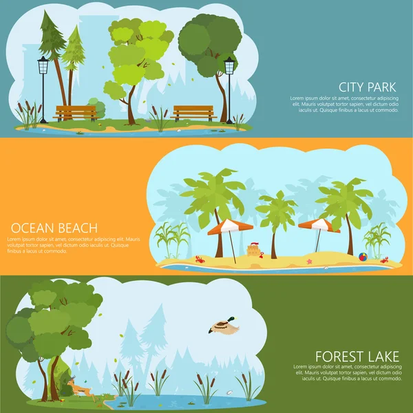 Pancartas horizontales con paisajes de la naturaleza . — Vector de stock