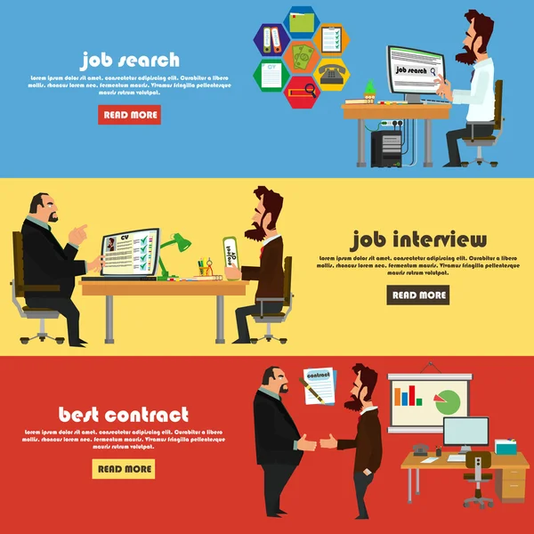 Werving plat banner met job search — Stockvector