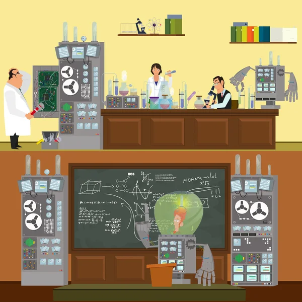 Scientists in lab concept — Stock Vector