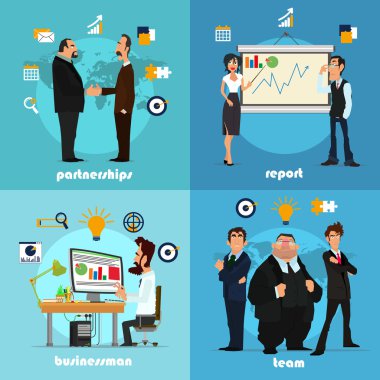 Office workers flat set with partnership