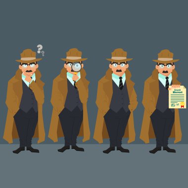 Detective in a raincoat and hat.