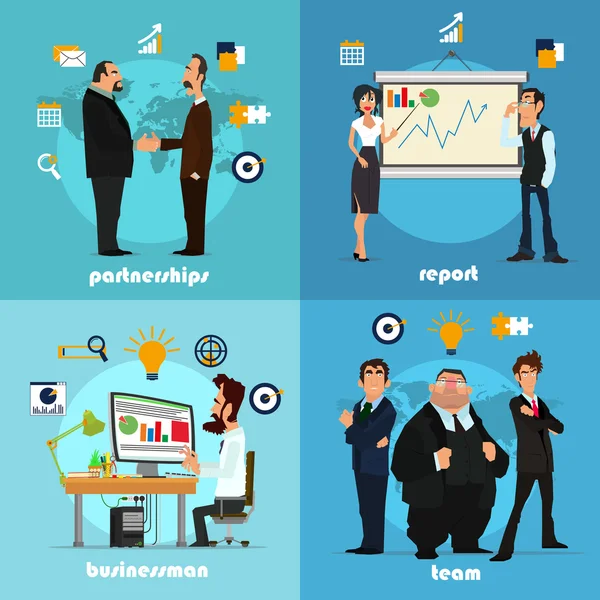 Office workers flat set with partnership