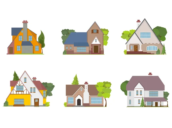 Casas de pueblo y cabañas — Vector de stock