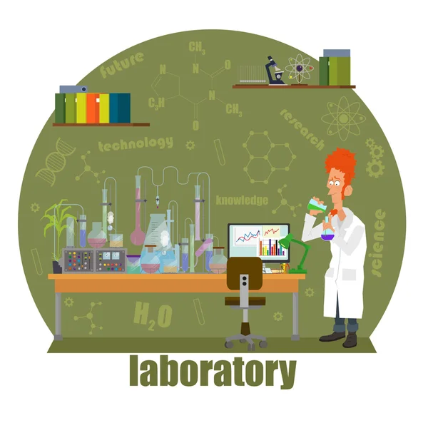 Tudós vezetés egy kísérlet a laboratórium. — Stock Vector