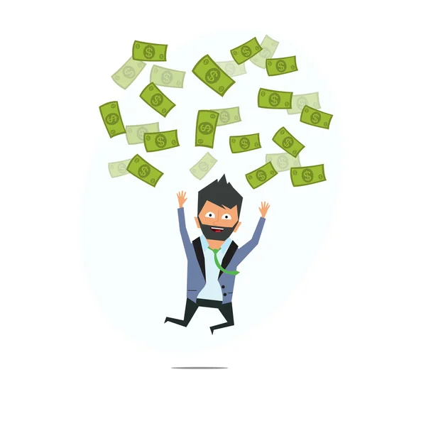 Successful entrepreneur. money rain. — Stock Vector