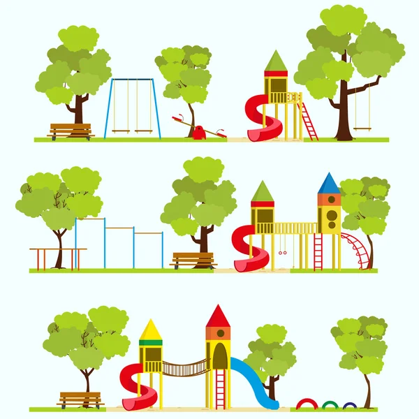 Parque infantil en el parque de verano . — Vector de stock