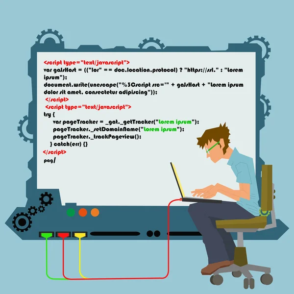 Work of a programmer. modern computer technology — Stock Vector