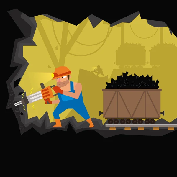 Miner working in the mine. — Stock Vector