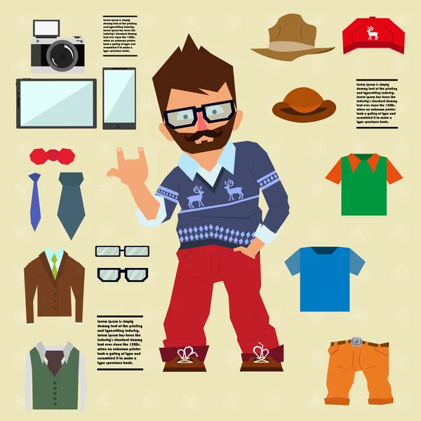 Diseño de carácter Hipster — Vector de stock