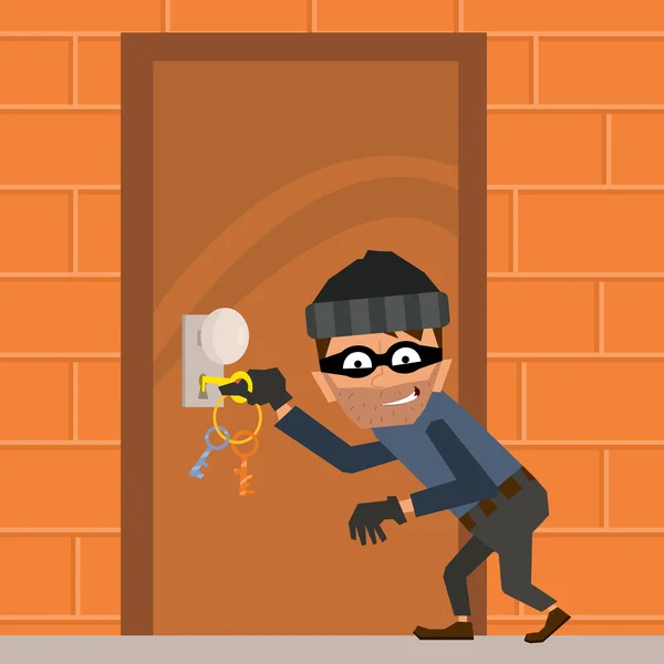 Thief tries to break down the door. — Stock Vector