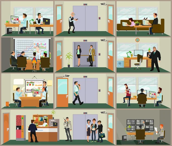 Escenas de personas que trabajan en la oficina . — Vector de stock