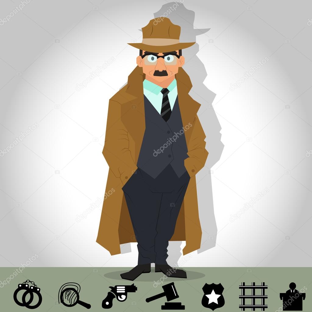 Detective in a raincoat and hat.
