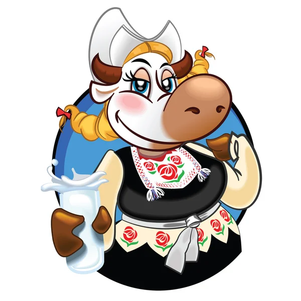 Una vaca con un vaso de leche —  Fotos de Stock