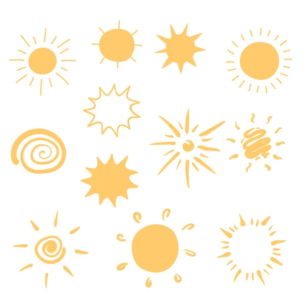 Set of hand-drawn sun icons. — Stock Vector