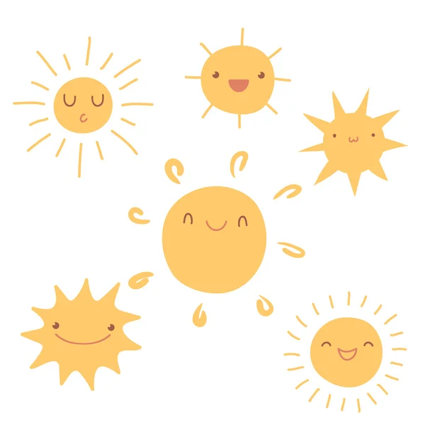 Ensemble d'icônes de soleil dessinées à la main . — Image vectorielle