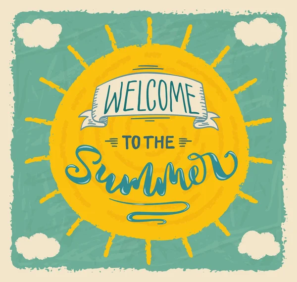 Üdvözöljük nyári betűkkel poszter. — Stock Vector