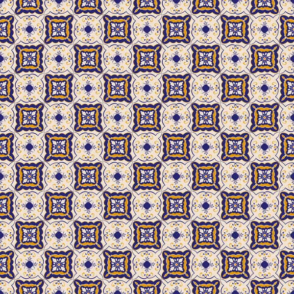 Blå och gula keramiska plattor mönster — Stock vektor