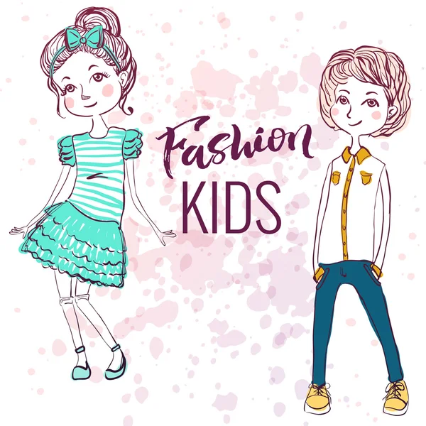 Ilustración de niños estilo moda — Vector de stock