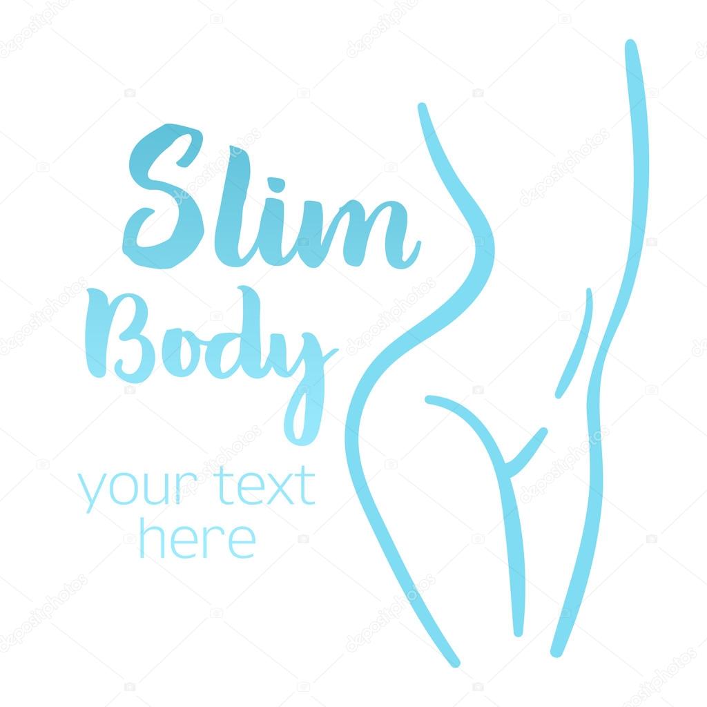Woman body silhouette. Isolated hand-drawn illustration with brush lettering text - Slim body. Good for web and print projects.
