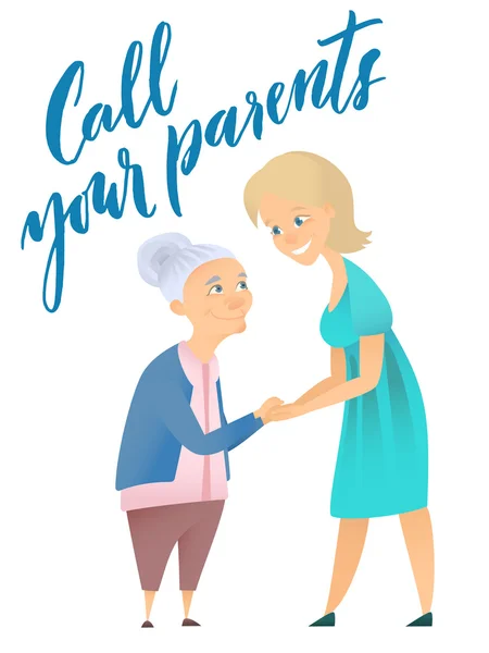 Ilustracja o starych rodziców i Kobieta — Wektor stockowy