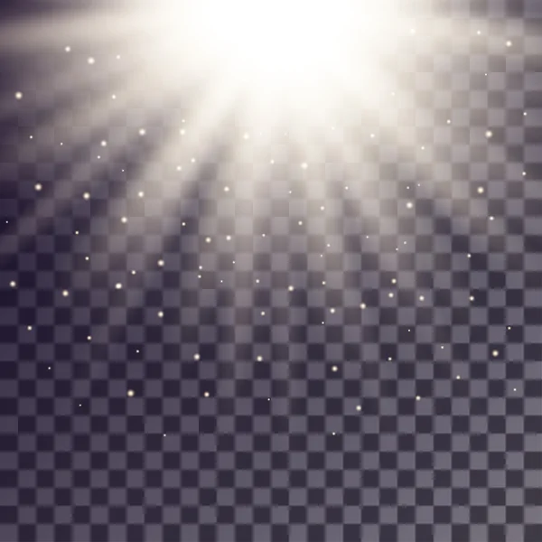 Beyaz parlak parçacıkları ile üstten ışınları — Stok Vektör