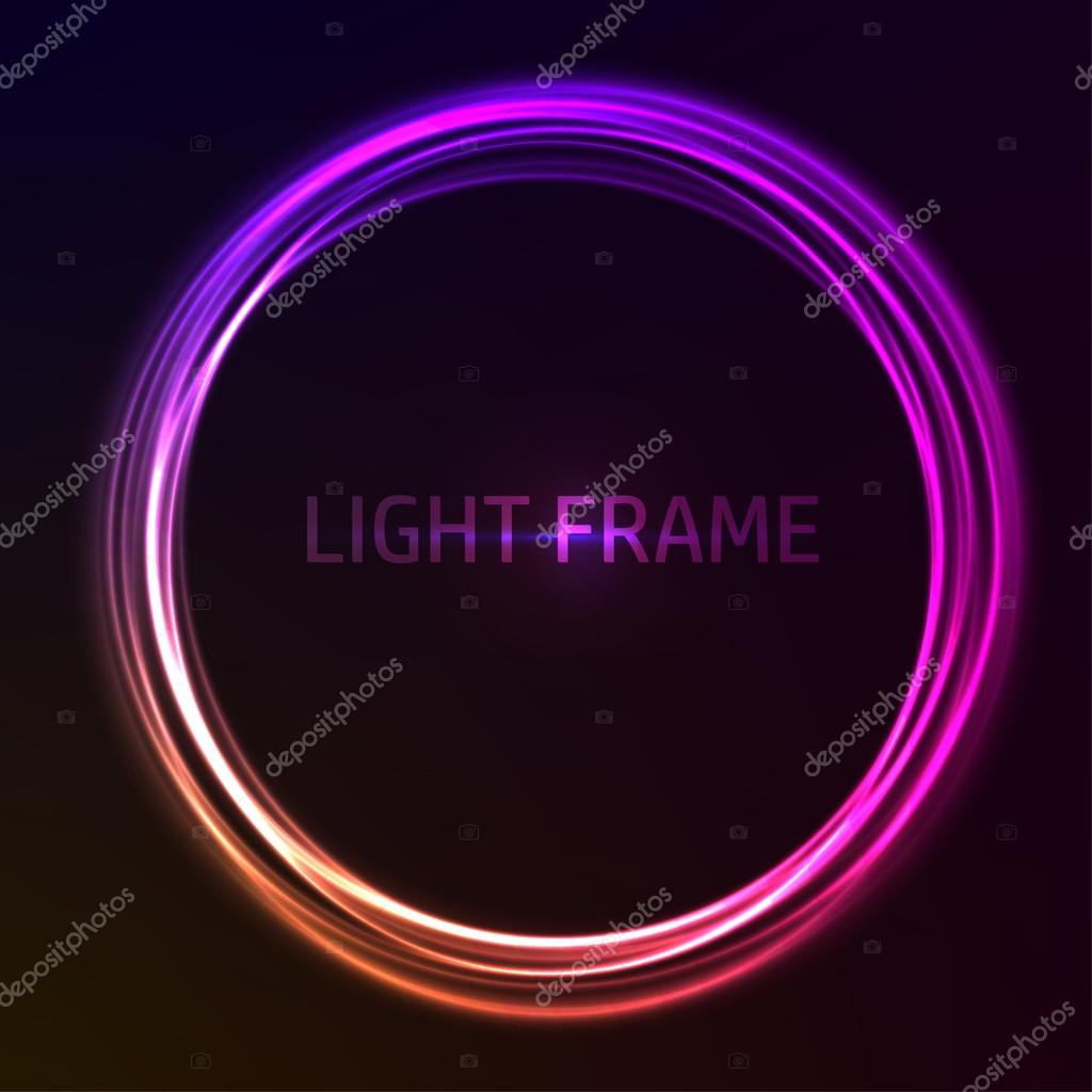 Colorful glowing vector frame. Purple, pink and orange shining circles.