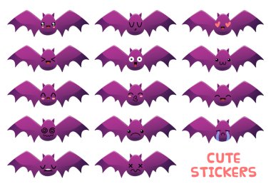 Cute bats icons set clipart