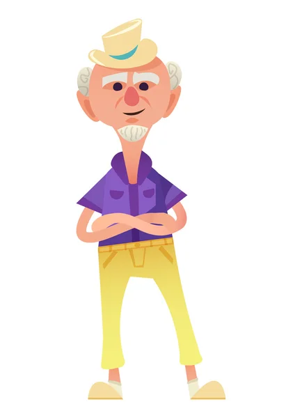 Hombre viejo divertido en sombrero de verano — Vector de stock