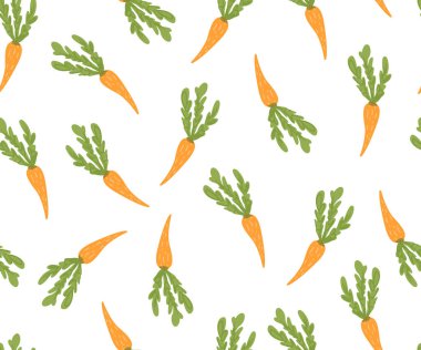 Beyaz arka planda havuç deseni olan komik ve hoş ve pürüzsüz bir şekil.