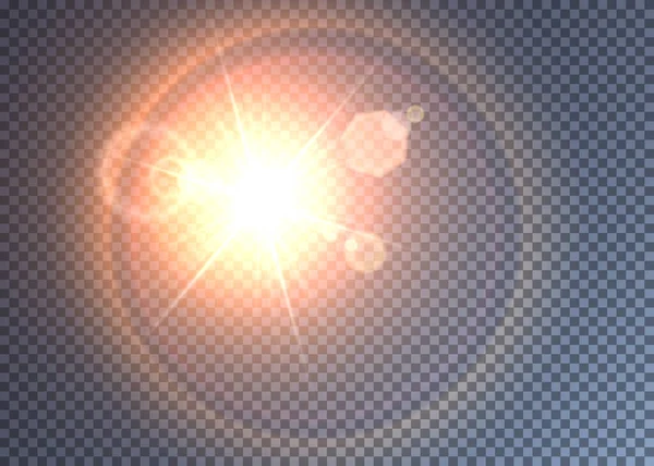 Sol vectorial dorado rojizo con destello de lente — Archivo Imágenes Vectoriales