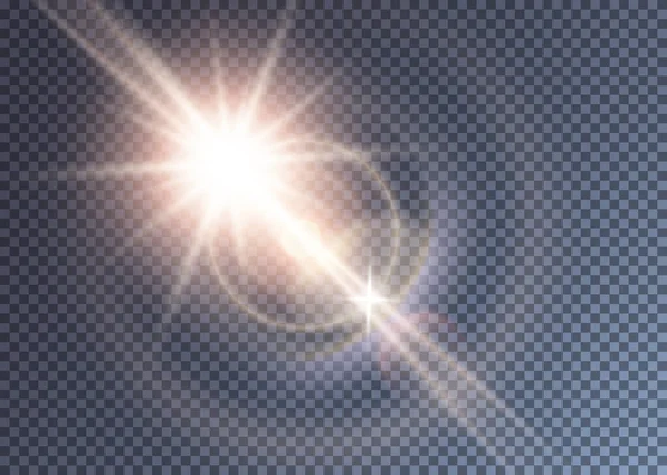 Glanzende vector roze zon met lensflare — Stockvector