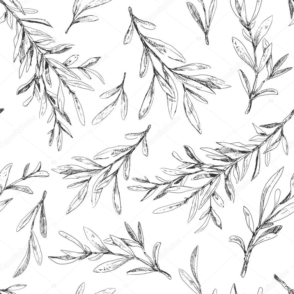 Seamless pattern design of olive tree branches