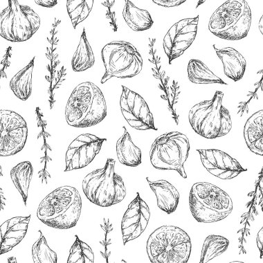 Baharatlar ve otlar grafik elementler pürüzsüz desen