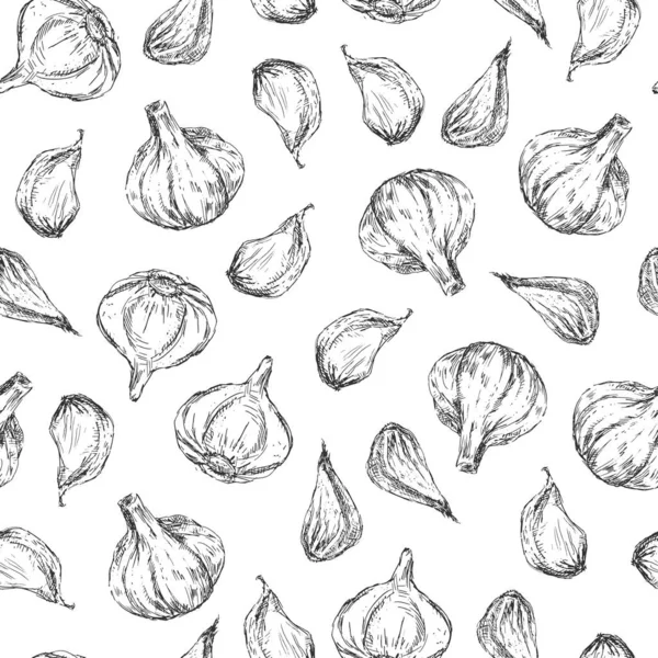 Garlic and its parts vector seamless pattern — стоковый вектор
