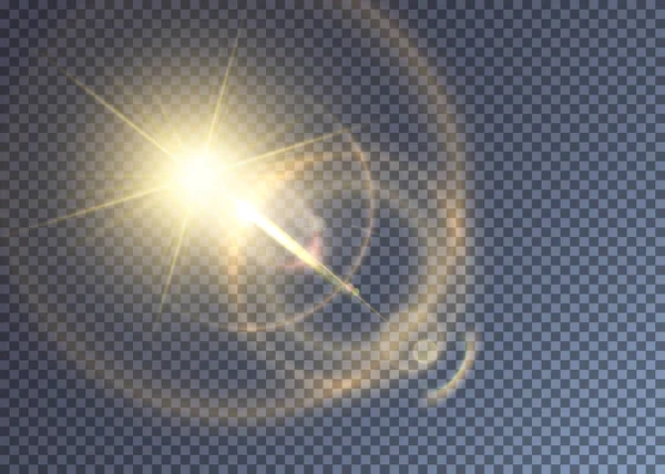 Brillante sol vectorial dorado con destello de lente — Vector de stock