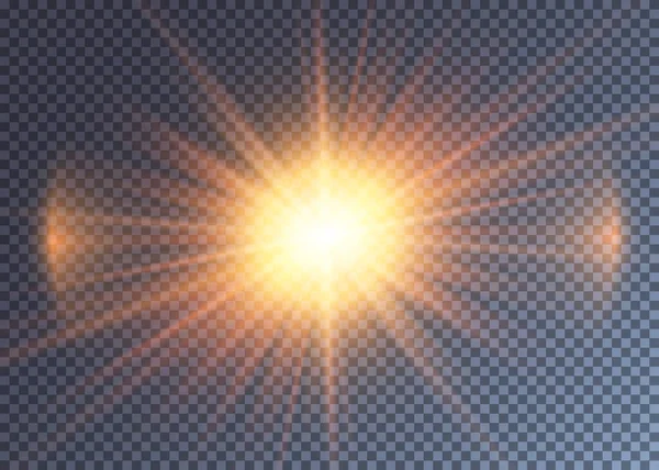 Brillante sol vectorial naranja con destello de lente — Archivo Imágenes Vectoriales