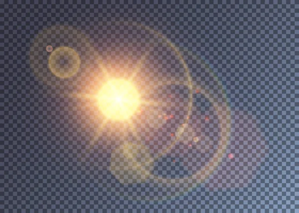 Turuncu güneş üzerinde gerçekçi kamera merceği etkisi — Stok Vektör