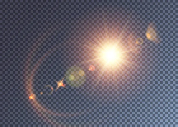 Барвистий Ефект Спалаху Єктива Фотоапарата Реалістичне Сонце Багато Різних Відблисків — стоковий вектор