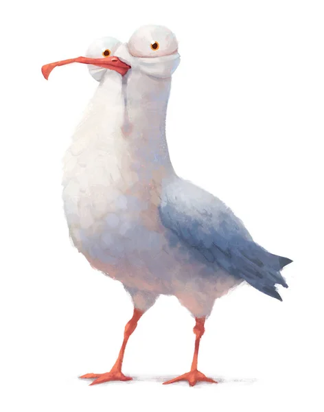 Cute artistic seagull cartoon design isolated on white — Stock Photo, Image