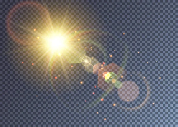 Soleil vectoriel jaune brillant avec fusée éclairante — Image vectorielle