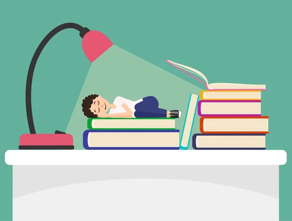 Estudiante duerme en libro — Archivo Imágenes Vectoriales