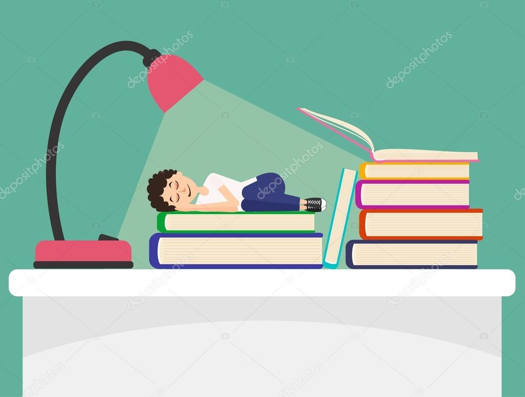 Student sleeps on book