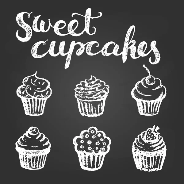 Tebeşir cupcakes seti. — Stok Vektör