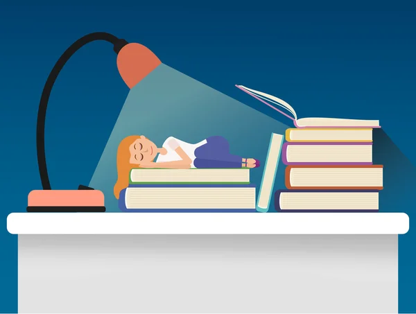 Chica durmiendo en libros . — Archivo Imágenes Vectoriales