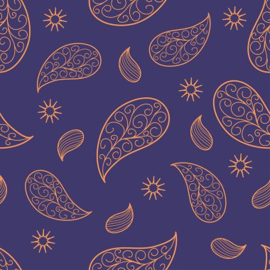 Paisley seamless pattern. Blue and orange.
