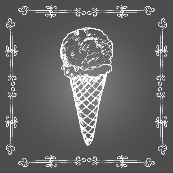 Chalk ice cream cone and vintage frame. — 스톡 벡터