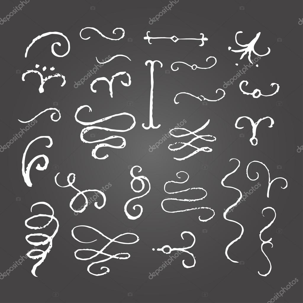 Chalk flourished design elements set. Stock Vector Image by ©zapolzun