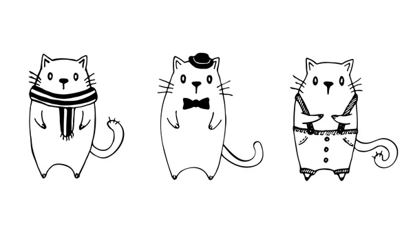 Conjunto de tres divertidos gatos sketch . — Archivo Imágenes Vectoriales